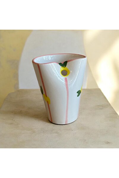 terraco ceramic كوب سيراميك بتصميم الليمون، يمكن استخدامه مع القش للشرب البارد