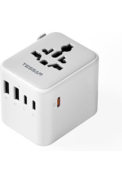 TESSAN Evrensel Seyahat Adaptörü, 5 USB Bağlantı Noktalı (1 Usb-C) Uluslarara...