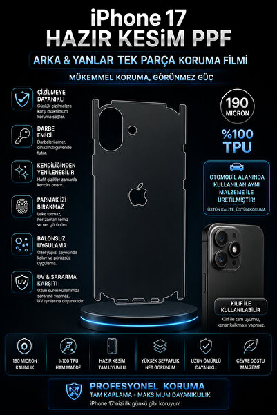 Drive Detailing iPhone 17 (Uyumlu) PPF Arka & Yanlar Tek Parça PPF Koruma Fil...