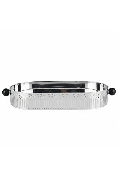 AKDC Silver Metal Oval Candy & Serving Tray with Elegant Black Handles | Orna...