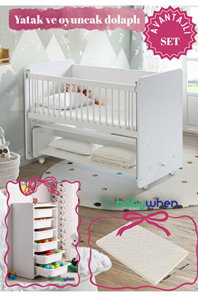 Babywhen Bebek Beşiği Park Yatak Beyaz Oyuncak Dolaplı Avantajlı Set Anne Yan...