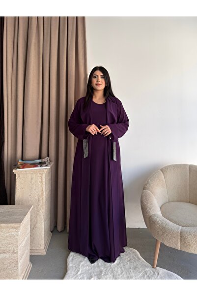 Miss Rosemoon Yeni Sezon Büyük Beden Tesettür 2’li Elbise Takım – Uzun Hırka ...