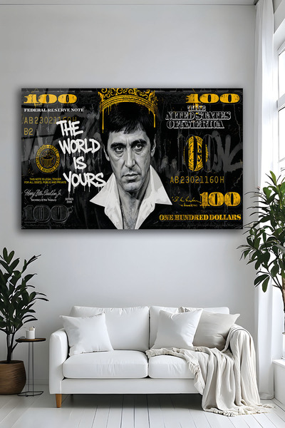 Parıltı Yayınları Tony Montana Dolar Dekoratif Cam Tablo Yatay Modern Duvar D...