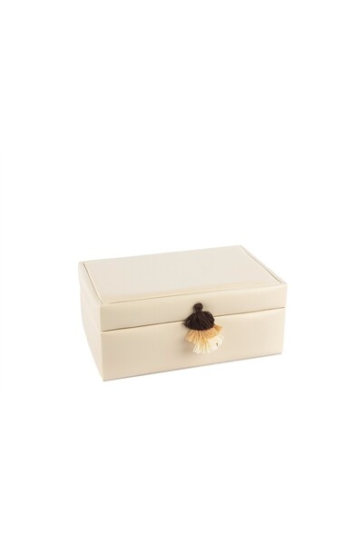 Mikasa Moor Cutie decorativă din piele crem cu ciucuri 23x15x10cm