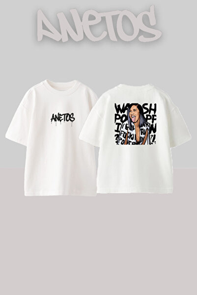 Anetos Cardi B_68 Σχέδιο με στάμπα Oversize Λευκό T-Shirt