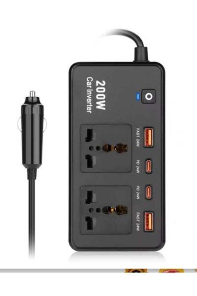 Generic 200W Car Inverter 12V DC to 220V AC Power Adapter with 2 USB-A & 2 Ty...