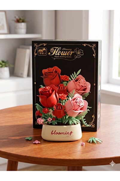 Arvela Premium Blooming Çiçek Yapım Blokları - DIY Kırmızı Pembe Gül Buketi D...