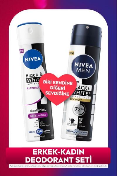 NIVEA MEN Erkek ve Kadın Black&White Sprey Deodorant Seti, 72 Saat Terleme Ka...