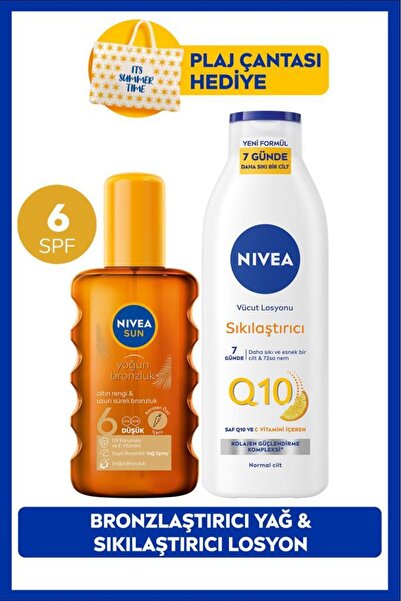 NIVEA SUN SPF6 Bronzlaştırıcı Güneş Yağı 200ml ve Q10 Sıkılaştırıcı Vücut Los...