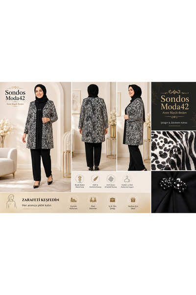 Sondos Moda42 Hesna Plus Size Black Jacket Evening Dress Pants-Blouse 3-Piece...