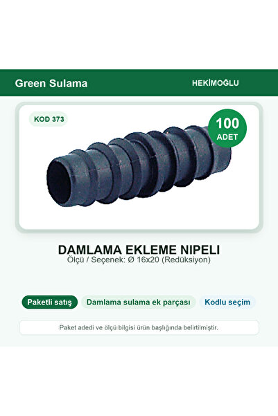HEKİMOĞLU Drip Connection Nipple Ø 16X20 (Reduction) 100 Pieces Package Code 373
