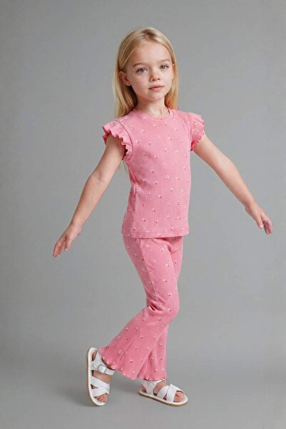 DeFacto Floral Ribbed 2-Piece Coral Set for Baby Girl I0771A526Au