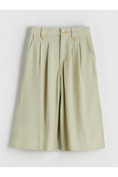 LC Waikiki Green Linen Blend Pleated Girls' Capri Pants