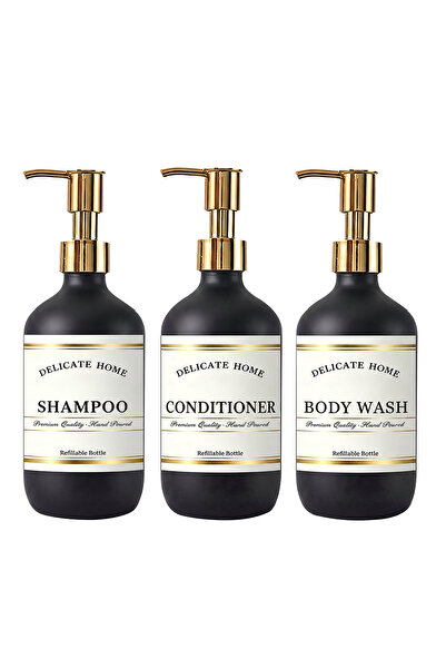 Choice black Modern Matte Black Bathroom Bottle Set of 3 Refillable Shower Di...