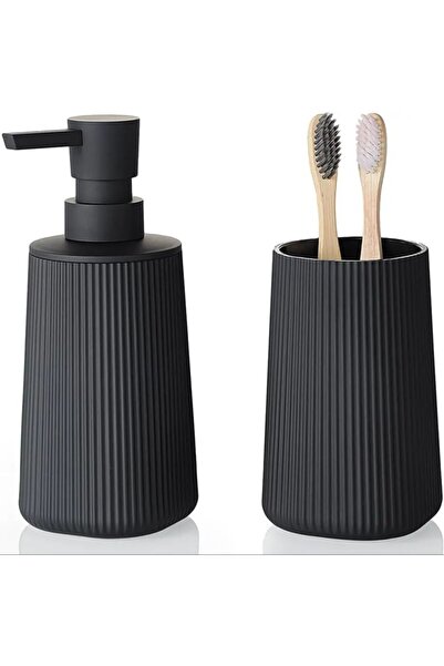 Choice black 2 Piece Bathroom Accessories, Soap Dispenser and Toothbrush Hold...