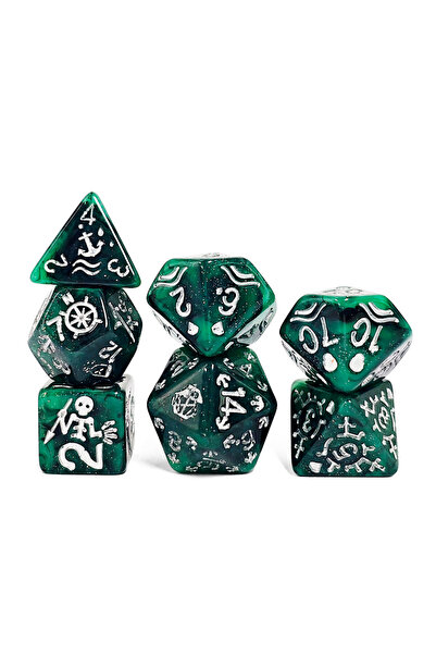 Choice HSG180 7Pcs Pirate Themed Green Glitter Dice Set, Polyhedral Resin DND...