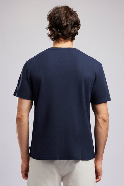 Lee Cooper CONROY Erkek Regular Fit %100 Pamuk Baskılı Bisiklet Yaka T-Shirt Mavi