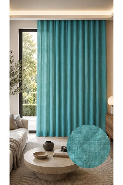 CASA NATURALE Fon Perde Linen Look Turquoise (18) Colorful