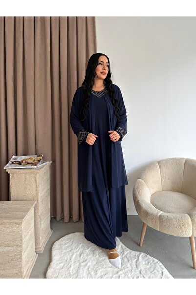 Missrosemoon Yeni Sezon Büyük Beden Tesettür 2’li Elbise Takım –Taş detaylı k...