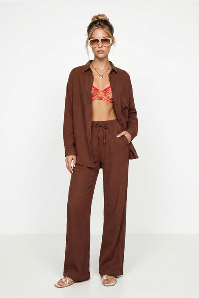 Lovelyİstanbul Set cămașă și pantaloni din muselină oversize LSA0014 DARK TILER