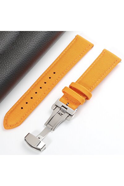 Choice53 حزام ساعة من النايلون بقماش القماش الشراعي بمشبك فراشة برتقالي مقاس ...
