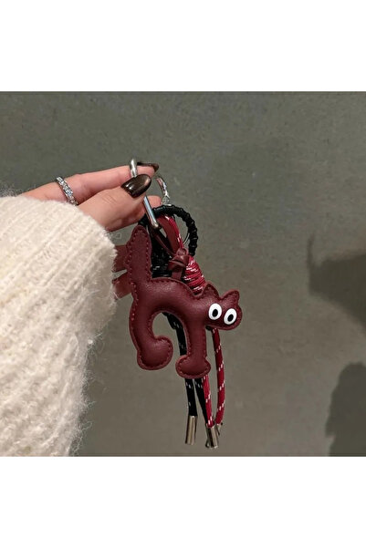 Choice1 burgundy Classic Cute Leather Cat Shape Keychain Pendant Lovely Car K...