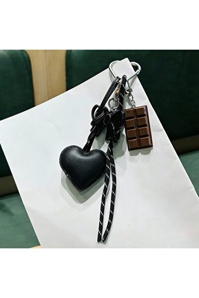 Choice1 black INS Style Kawaii Korea Trendy Heart Leather Keychain Bag Packag...