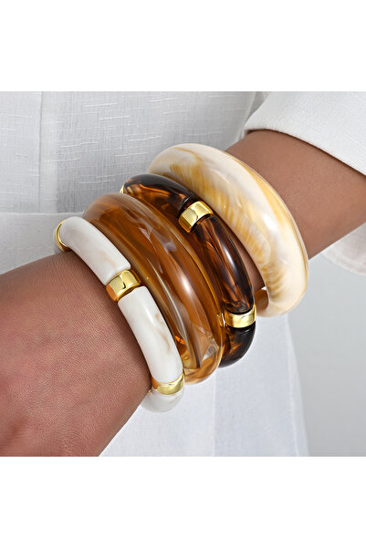 Choice AYA6685101 4Pcs Resin Bamboo Curve Bracelet Set For Women Amber White ...