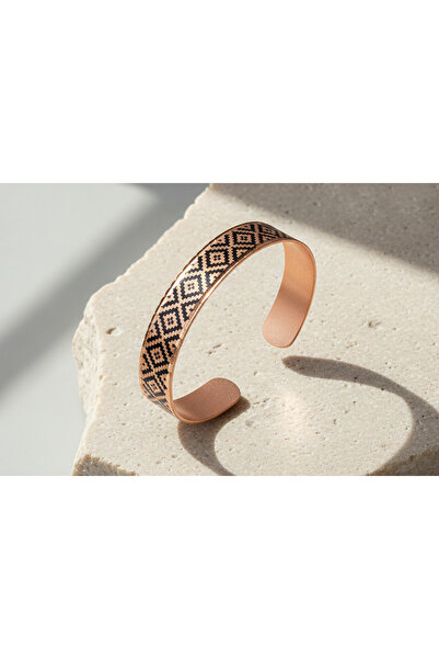 Erol Bakır Copper Geometric Anatolian Motif Adjustable Clamp Bracelet