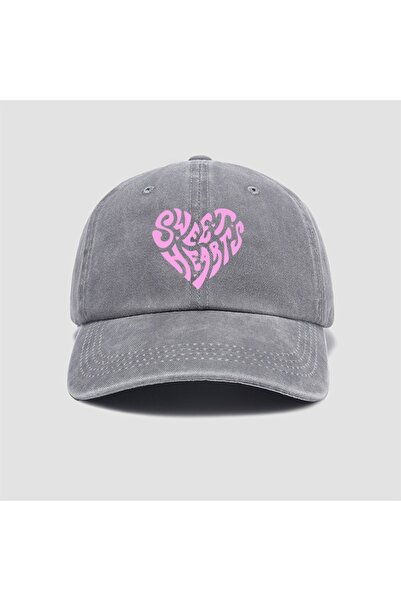 Choice5 Adjustable GRAY Pink heart-shaped letter printed baseball cap, versat...