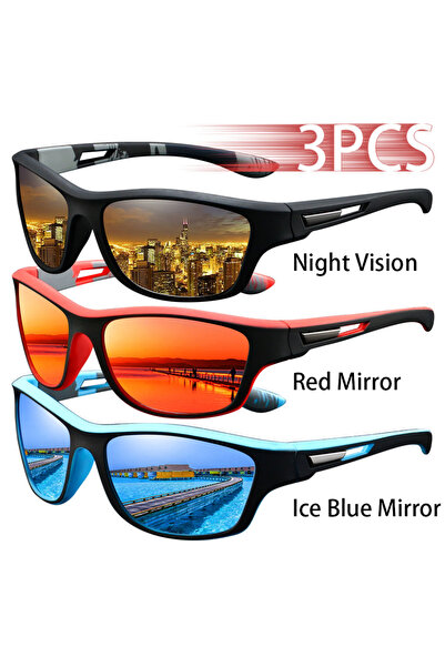 Choice3 Night-Red-IceBlue 3PCS Fashion Safety Goggles Cycling Glasses Men Wom...