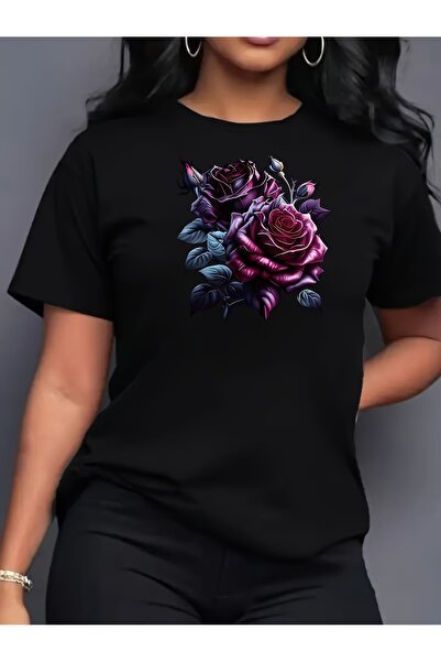 2mcup Blue Enchantress Rose Comfortable Short Sleeve Sports Print Pattern T-S...