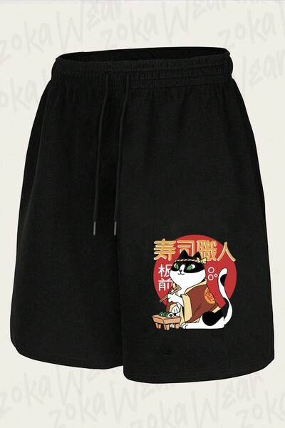 ZOKAWEAR Unisex Japanese Cat Sushi Design Printed Shorts