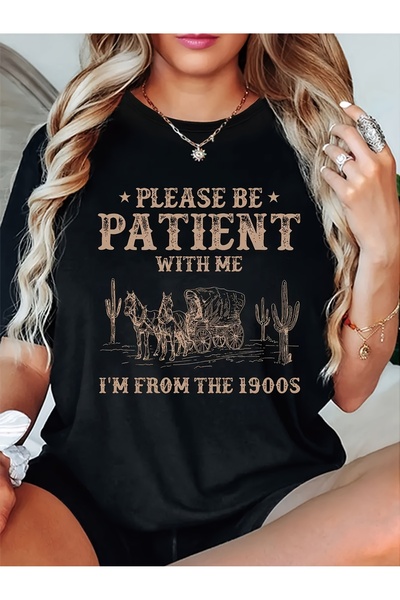 23 nisan Please Wait The Casual Round-Neck T-Shirt Featuring Western Cactus A...