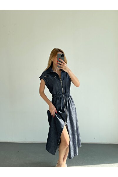 Friday Mood Rochie cu fermoar, guler tip cămașă și talie strânsă