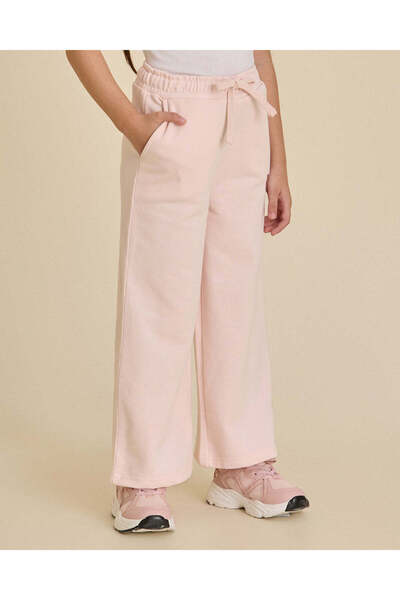 REDTAG Girls Pink Bow Foil Print Wide Leg Track Pants