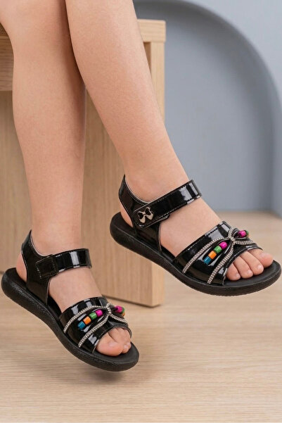 TOFİSA Дамски сандали с мъниста в цвят черен камък за момичета - 28585-BLACK