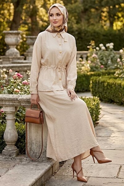 TOFİSA Brooch Detailed Skirt Suit Set - 28624-Tas