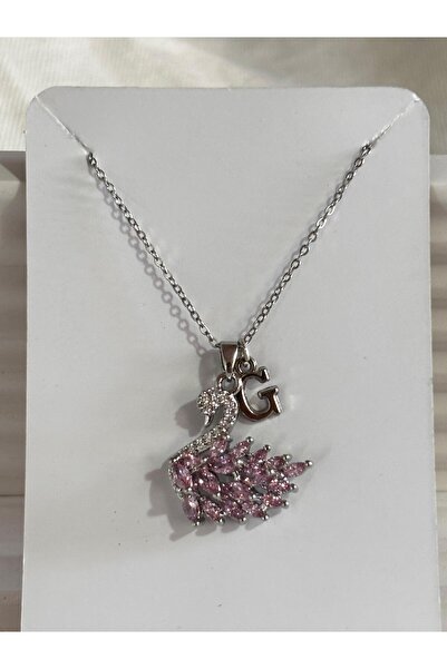 bijoux uniques 316L Steel Pink Zircon Stone Swan g Letter Necklace