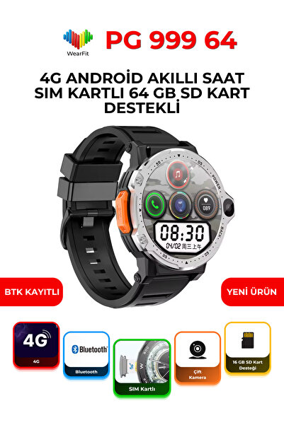 wearfit PG 999 64 GB 4G Android Akıllı Saat SIM Kartlı GPS NFC Çift Kameralı