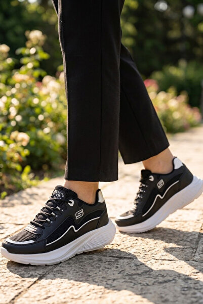TOFİSA Дамски черни спортни обувки с мрежести детайли - 28590-BLACK