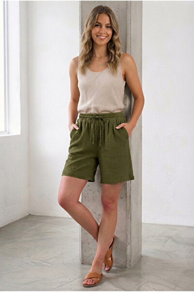 Banadamoda Women's Linen Pocketed Textured Shorts