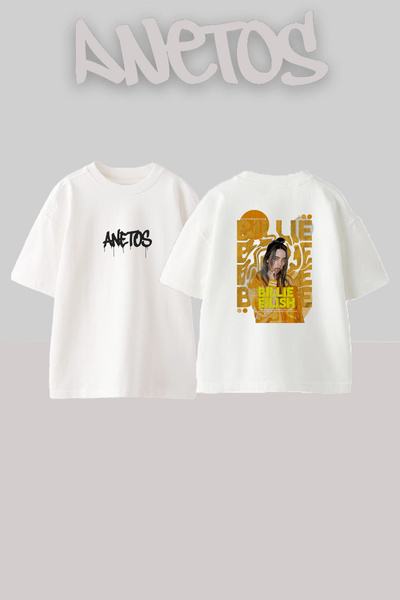 Anetos Billie Eilish_4 Design Printed Oversize White T-Shirt