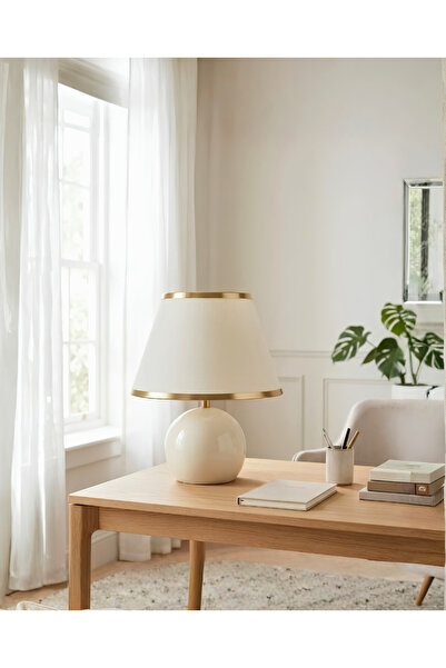 HOMİNG Pico Krem Abajur Gold Detaylı
