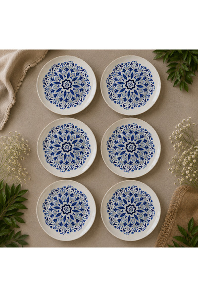 Karçiçeği Home Güral Porcelain 6 Pieces 20 cm Cake Plate |   Blue Floral Patt...