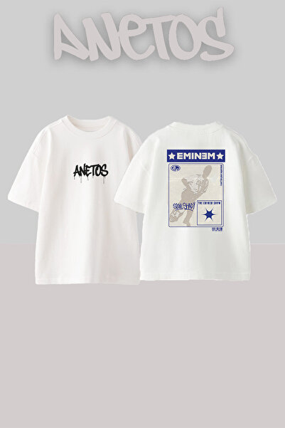 Anetos Eminem Slim Shady_19 Design Printed Oversize White T-Shirt