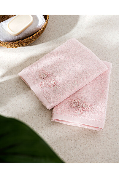 Madame Coco Rosabell 2-Pack 100% Cotton Crochet Hand Towels - Powder - 30X40 cm