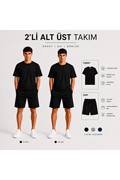 JULİA MODA طقم شورت وتي شيرت رجالي مكون من قطعتين، قماش خفيف الوزن يسمح بالته...