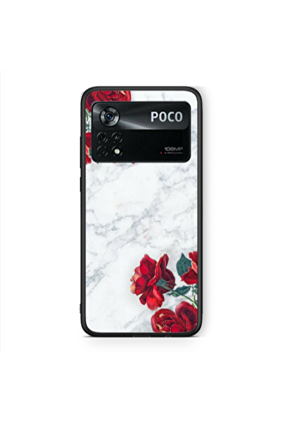 Other Xiaomi Poco X4 Pro Marble and roses Black Glossy Θήκη