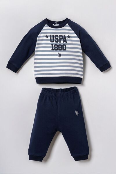 U.S. Polo Assn. طقم بيجامة للأطفال الأولاد مخطط باللون الأخضر بأكمام طويلة US...